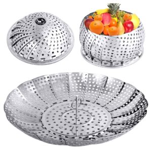 veggie vegetable steamer basket, folding steaming basket, metal stainless steel steamer basket insert, collapsible steamer baskets for cooking food, expandable fit various size pot(5.3" to 8.6") ylyl