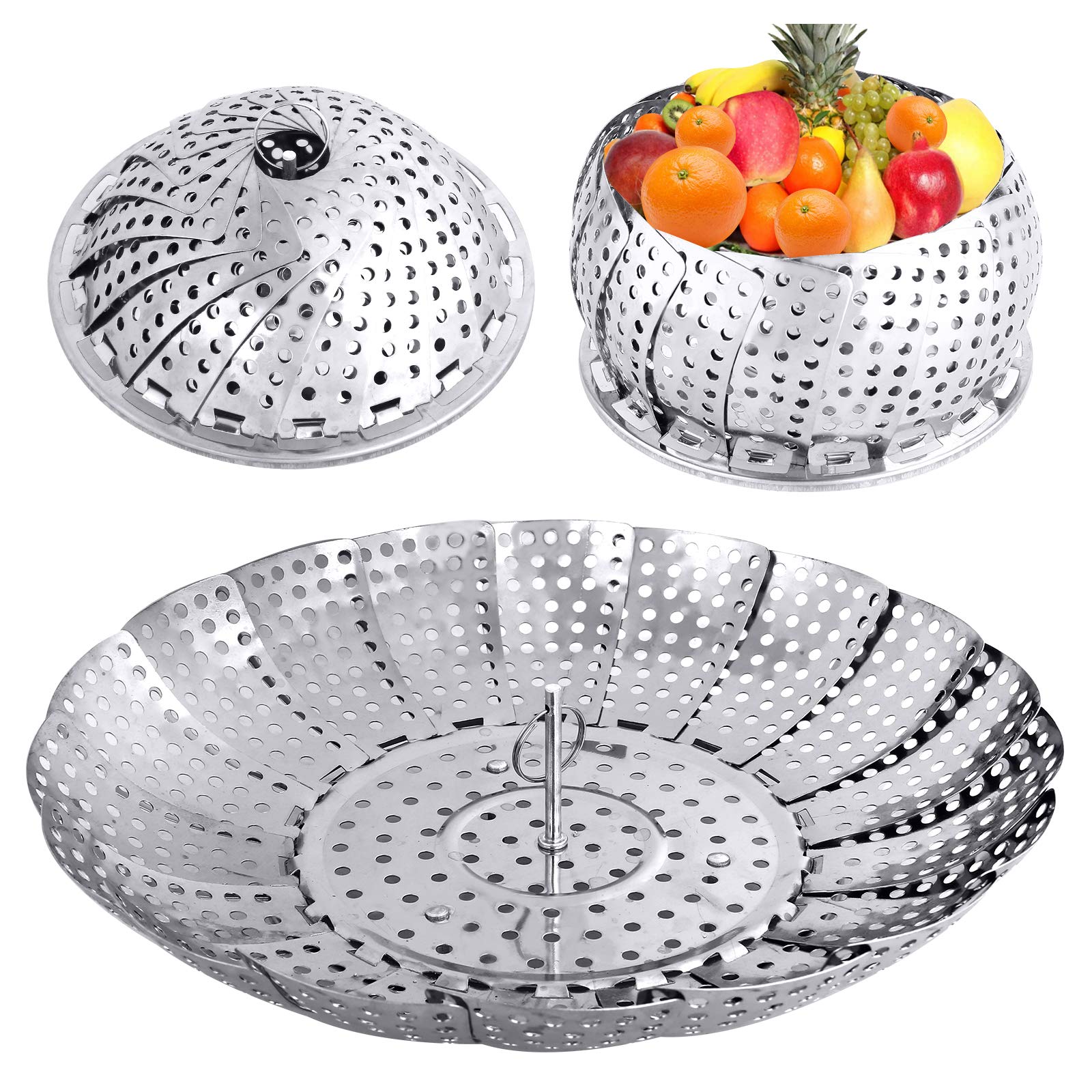 Veggie Vegetable Steamer Basket, Folding Steaming Basket, Metal Stainless Steel Steamer Basket Insert, Collapsible Steamer Baskets for Cooking Food, Expandable Fit Various Size Pot(5.3" to 8.6") YLYL