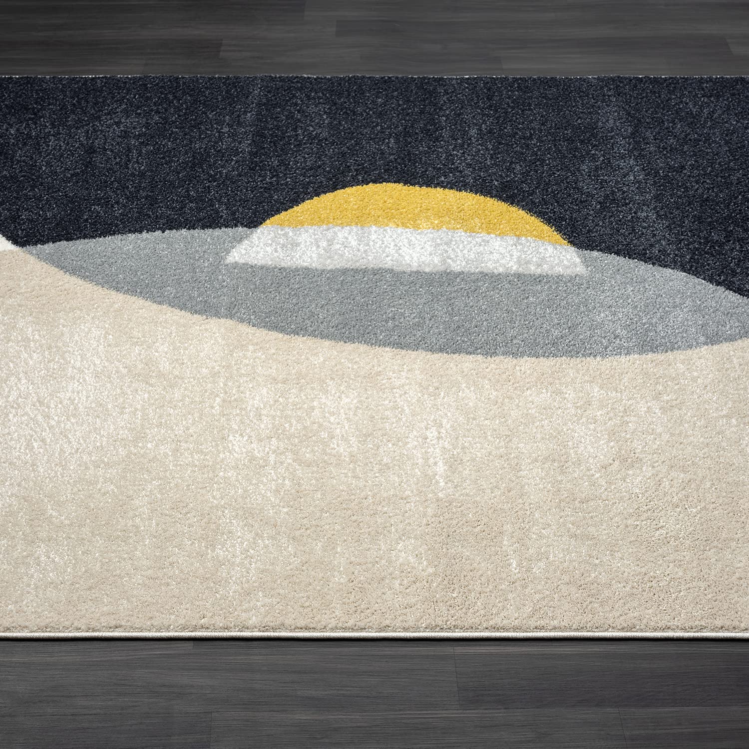 Abani Geometric Beige/Charcoal Yellow Area Rug - 8'x10' - Modern Half-Moon Design Mid-Century Deco - Easy to Clean - Durable for High Traffic Areas – Bedroom & Office - Medium Pile