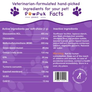 PawPuk Paws Joint & Mobility Supplements for Dogs, Glucosamine, Chondroitin, MSM – Anti Inflammation, NMN & CoQ10 - Antiaging, Green-Lipped Mussel, Turmeric