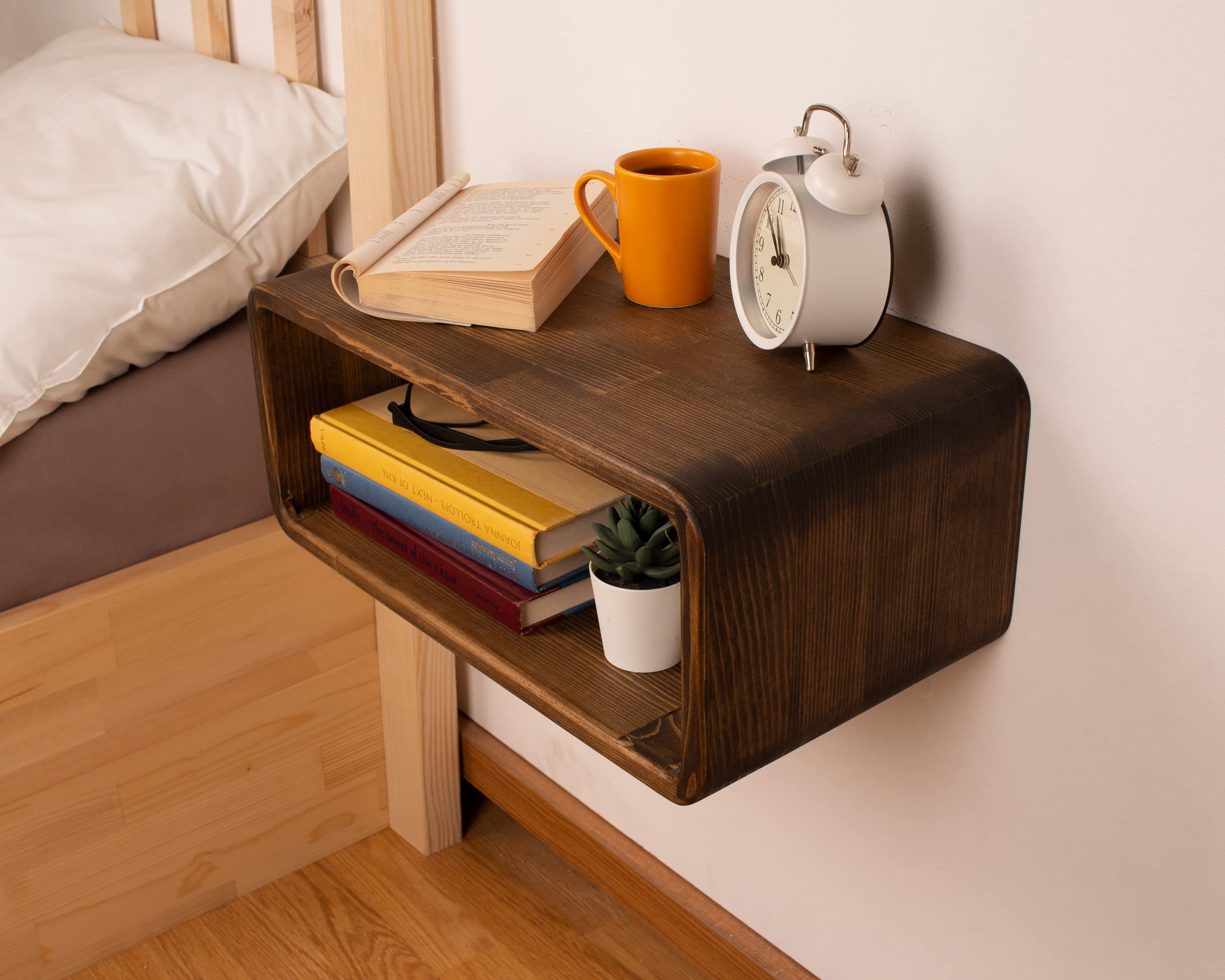 WOODCHES Floating Nightstand Wooden, Bedside Table, Nightstand Shelf, Handmade, Wall Mounted Bedside Shelf, Minimalist and Unique Style (Vancouver)