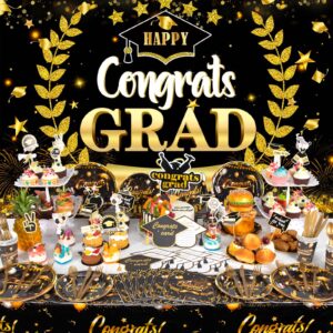 HJINGY Graduation Decorations Class of 2024, 2024 Graduation Party Decorations Include Grad Backdrop, Photo Banner, Congrats Cards, Balloons, Tablecloth, Plates, Cake Toppers for College High School