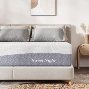 sweetnight full size mattress, 12 inch cooling gel memory foam mattress for comfy sleep & pressure relief, plush foam mattress with motion isolation, mattress in a box, luna, gray/white