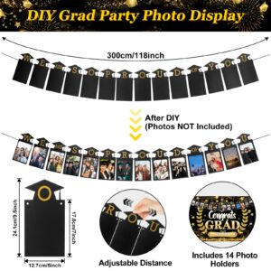 HJINGY Graduation Decorations Class of 2024, 2024 Graduation Party Decorations Include Grad Backdrop, Photo Banner, Congrats Cards, Balloons, Tablecloth, Plates, Cake Toppers for College High School