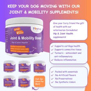 PawPuk Paws Joint & Mobility Supplements for Dogs, Glucosamine, Chondroitin, MSM – Anti Inflammation, NMN & CoQ10 - Antiaging, Green-Lipped Mussel, Turmeric