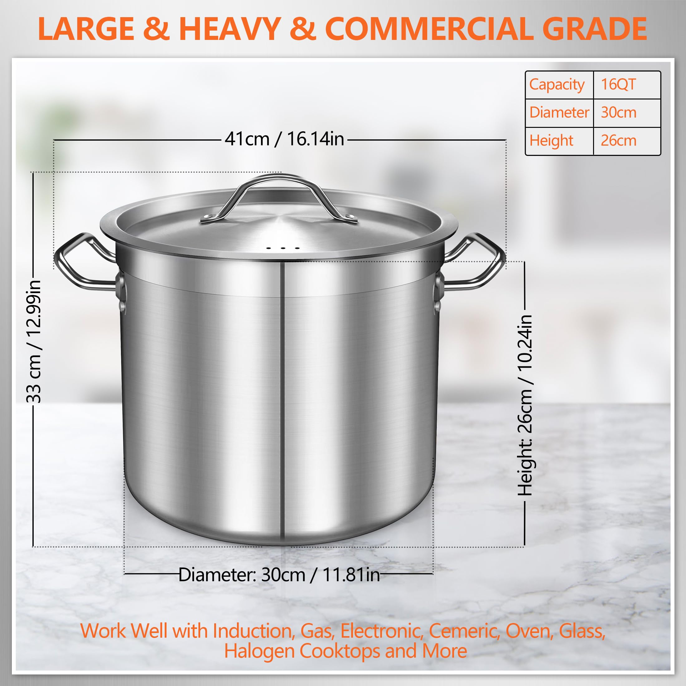 Large Stock Pot with Lid - 24 Quart Stainless Steel Stockpot Heavy Duty Cooking Pot, Soup Pot with Lid, Big Pots for Cooking, Induction Pot Stew Pot Pozole Pot