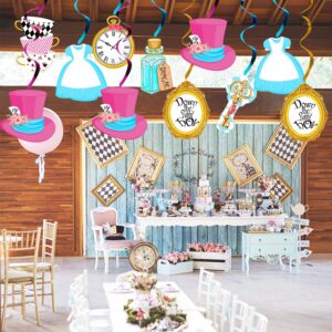 HPWF 20Pcs Alice Hanging Swirl Decorations for Wonderland Theme Birthday Party, Baby Shower, Girl First Birthday, Tea Party Decorations