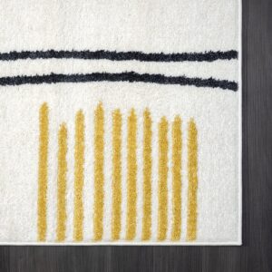 Abani Abstract Cream/Grey Pop of Yellow Area Rug - 4'x 6' - Modern Artistic Deco Design - Easy to Clean - Durable for High Traffic Areas – Living Room & Kitchen - Medium Pile