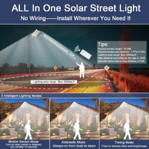 WaitScher Solar Street Lights Outdoor, Dusk to Dawn Flood Lights with App 2000W 250000lm Motion Sensor Light Waterproof