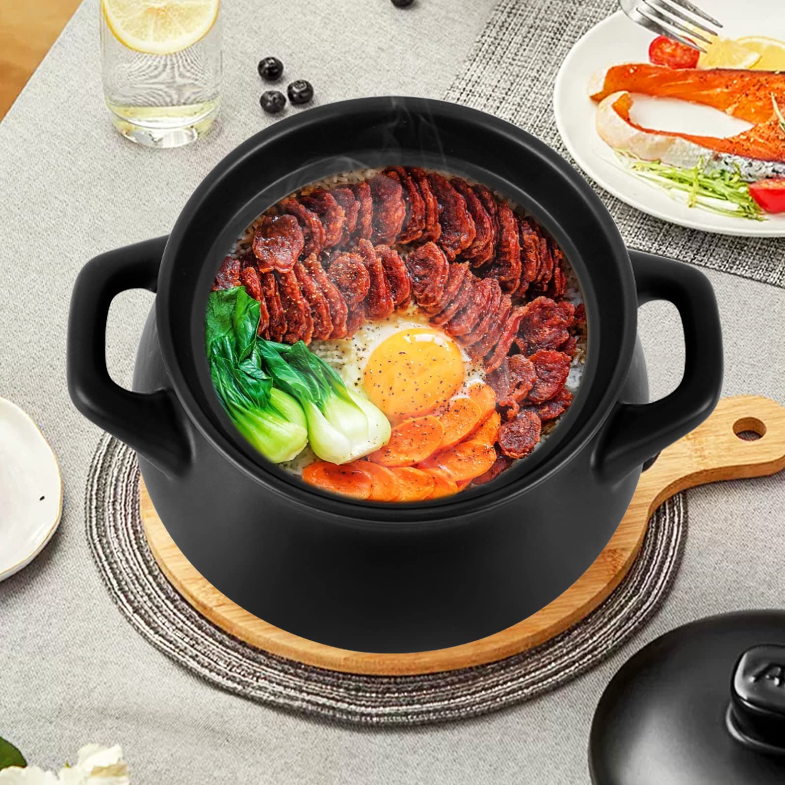 Consfly Chinese Ceramic Cooking Pot 3L Chinese Casserole/Stew Pot/Clay Pot/Earthenware Cooking Pot with Lid, Ceramic Stock Pot Soup Cooker, Even Heating