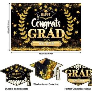 HJINGY Graduation Decorations Class of 2024, 2024 Graduation Party Decorations Include Grad Backdrop, Photo Banner, Congrats Cards, Balloons, Tablecloth, Plates, Cake Toppers for College High School