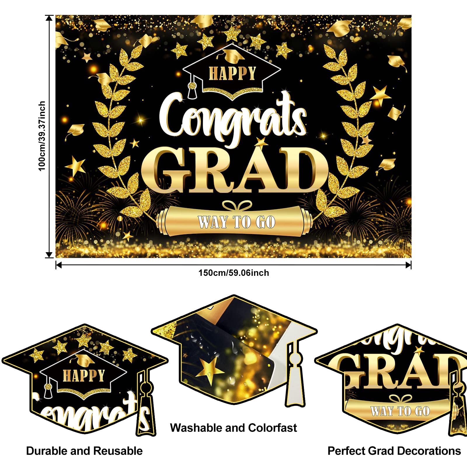 HJINGY Graduation Decorations Class of 2024, 2024 Graduation Party Decorations Include Grad Backdrop, Photo Banner, Congrats Cards, Balloons, Tablecloth, Plates, Cake Toppers for College High School