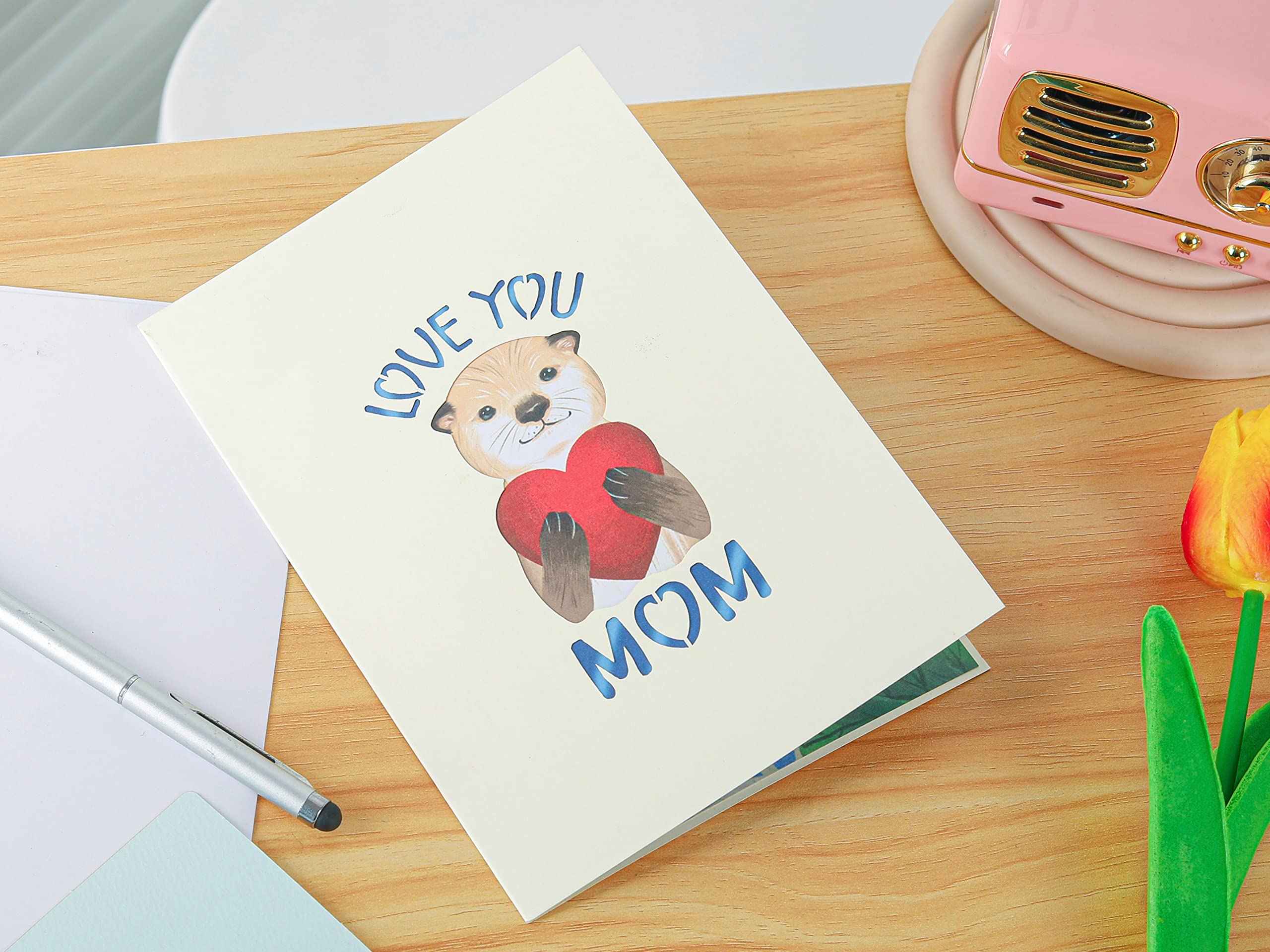 Liif Otter Mothers Day Card, 3D Pop Up 1st Mothers Day Card, First Mother Birthday Card for Mom, Otter Card