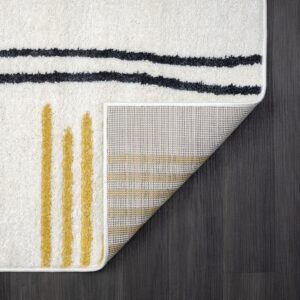 Abani Abstract Cream/Grey Pop of Yellow Area Rug - 4'x 6' - Modern Artistic Deco Design - Easy to Clean - Durable for High Traffic Areas – Living Room & Kitchen - Medium Pile