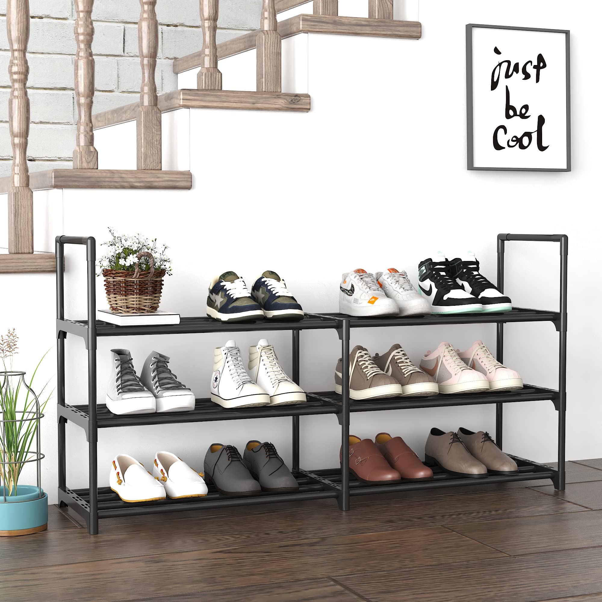 Thoustars Metal Shoe Rack Organizer, 3-Tier Shoe Stand with Shelf for Closet Floor Storage and Organization,Easy to Assemble