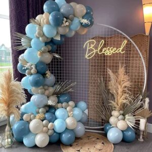 Dusty Blue Balloons Garland Kit, Fog Blue Royal Blue Pastel Blue Sand White Metallic Gold latex Balloons for Boy Baby Shower Bridal Shower Wedding Anniversary Birthday Party Decorations Supplies……