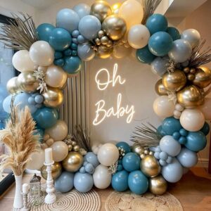 Dusty Blue Balloons Garland Kit, Fog Blue Royal Blue Pastel Blue Sand White Metallic Gold latex Balloons for Boy Baby Shower Bridal Shower Wedding Anniversary Birthday Party Decorations Supplies……