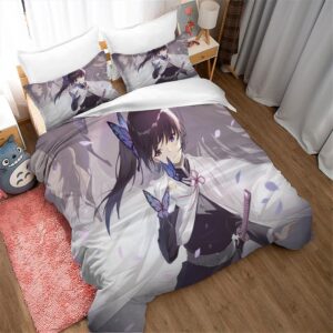 NICHIYOBI Devil Slayer Anime Kanao Flower Breathe Duvet Cover Set 3D Bedding Comforter Cover 3 Pcs (1 Duvet Cover+2 Pillowcases) Bedding Set (08,Full-80x90in+20x30in*2)