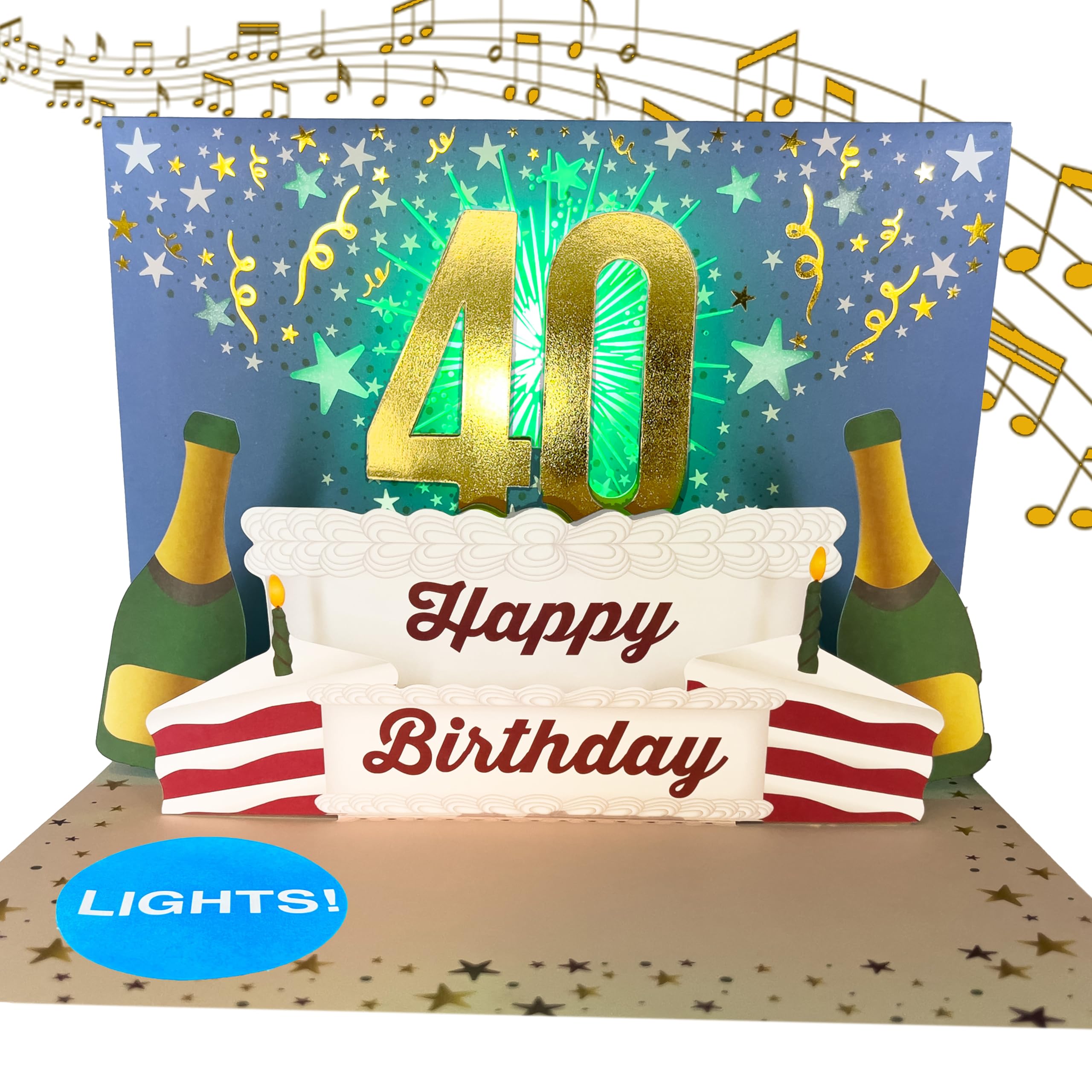 100 GREETINGS Birthday Cards with Lights & Music - Happy Birthday Card Mom, Birthday Gift for Son, Birthday Cards Women & Men, 1 Pop Up Birthday Card (Gold 40th)