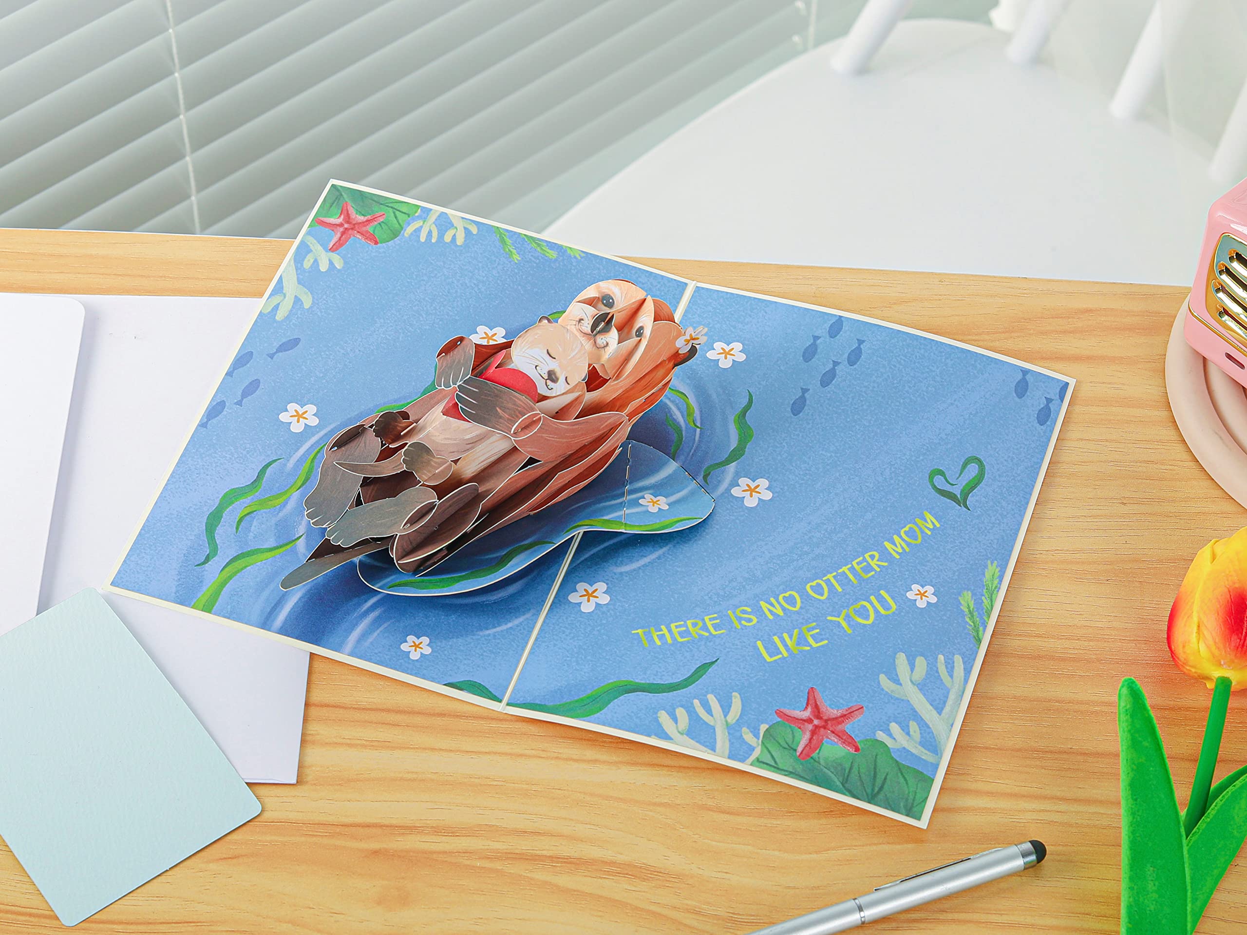 Liif Otter Mothers Day Card, 3D Pop Up 1st Mothers Day Card, First Mother Birthday Card for Mom, Otter Card