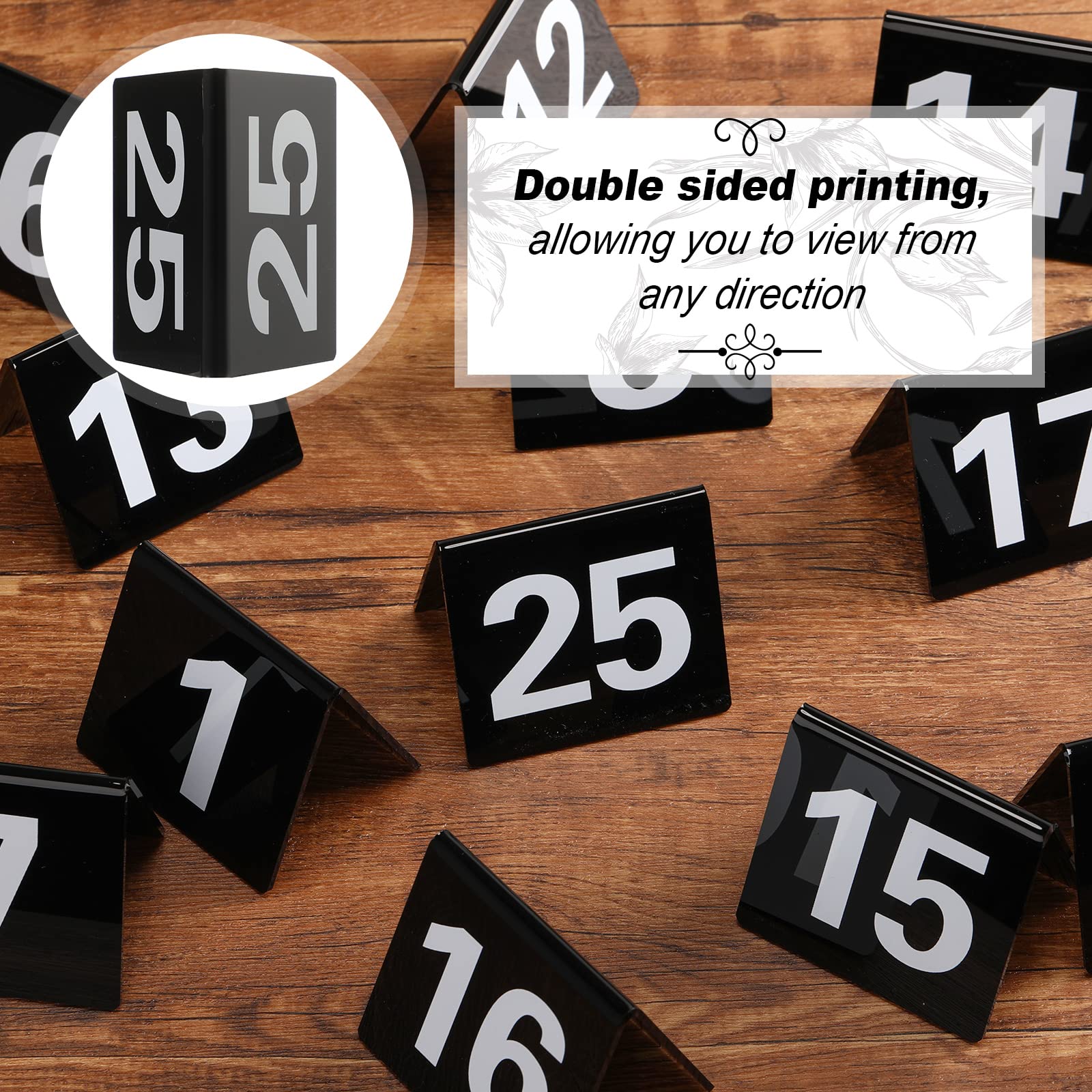 Sintuff 1-25 Table Numbers Black Acrylic Table Numbers Double Side Numbered Table Tents Plastic Table Tent Cards Number Signs for Wedding Reception Restaurant Party Banquets