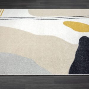 Abani Abstract Cream/Grey Pop of Yellow Area Rug - 4'x 6' - Modern Artistic Deco Design - Easy to Clean - Durable for High Traffic Areas – Living Room & Kitchen - Medium Pile