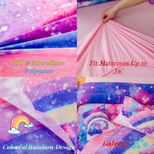 ANGIYUIN 6 Pcs Tie Dye Pink Twin Comforter Set for Girls, 3D Rainbow Galaxy Gradient Themed Bed in A Bag, Pastle Nebula Kids Bedding Set with Sheets, Comforter and Pillowcases for All Season