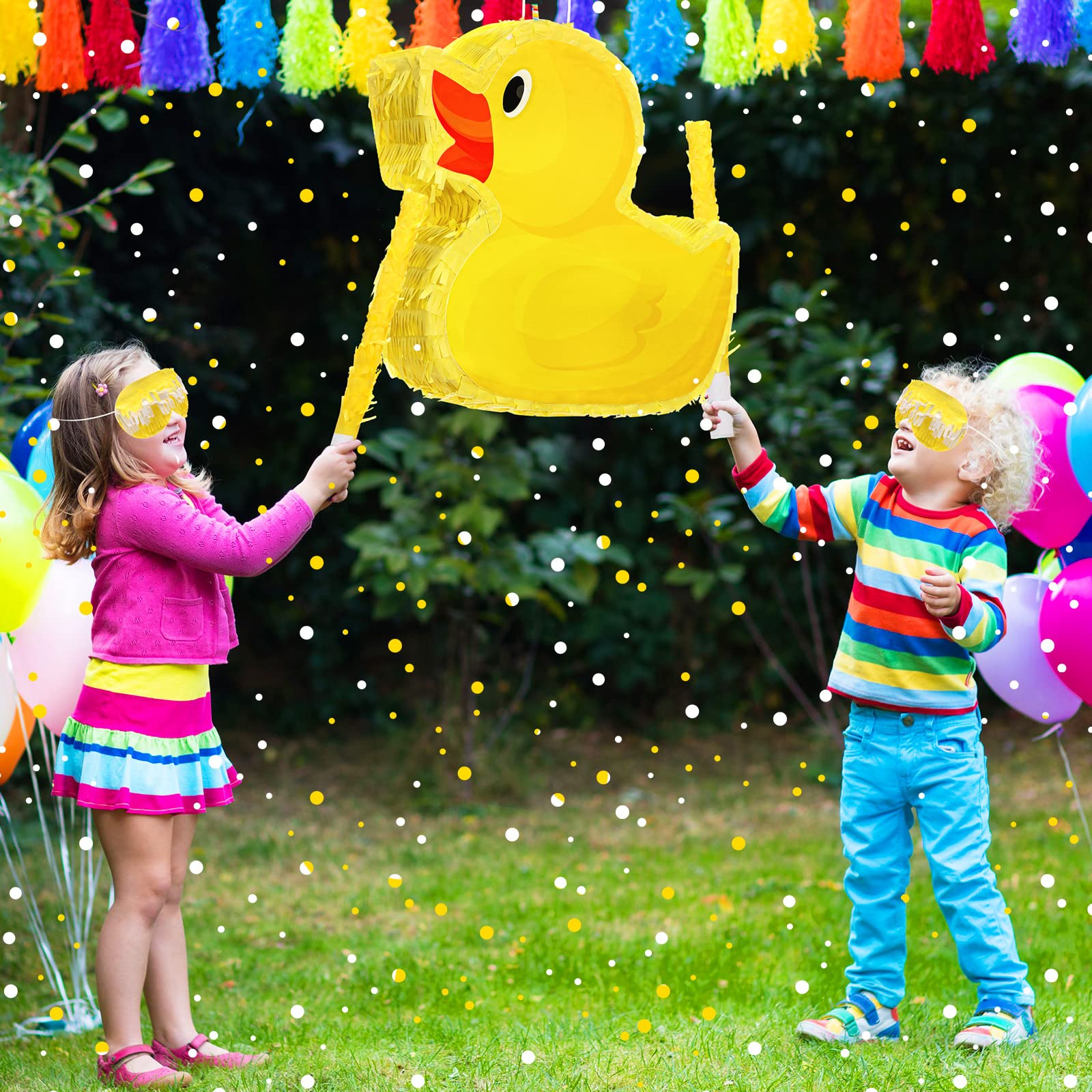 Sotiff Yellow Duck Piñata 13.8 Inch Cute Duck with Piñata Stick and Blindfold Gender Reveal Piñata and Confetti for Boy Girl Baby Shower Beach Pool Birthday Easter Party Decorations