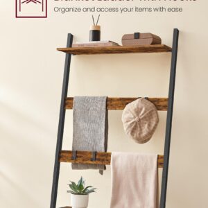 VASAGLE Laundry Basket, 2-Section Laundry Hamper with Blanket Ladder, Pull-Out and Removable Liners, Shelf, 5 Hooks, 2 x 12.1 Gallons, 28.7 x 13 x 69.7 Inches, Rustic Brown and Black UBLH221B01