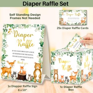 153 Pc Woodland Baby Shower Invitations For Boy And Girl With Envelopes, Baby Thank You Cards, Book Request Cards, Diaper Raffle Box With Ticket & Sign, Guess How Many Baby Shower Game -25 Guest Set