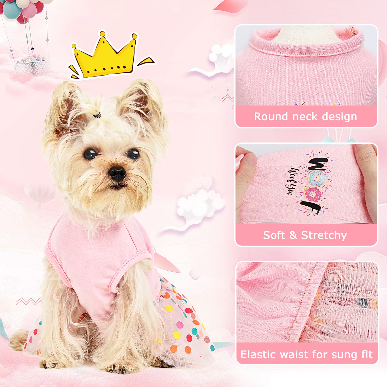 Dog Tulle Dresses Dog Dress for Small Dogs Girl Dog Birthday Dress Bow Holiday Theme Puppy Princess Tutu Pet Party Wedding Costumes Apparel Doggie Outfits Summer Chihuahua Yorkie Clothes,Pink