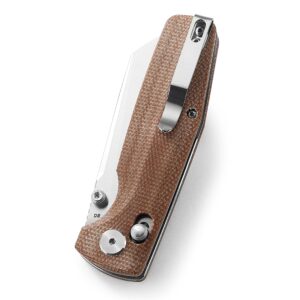 BESTECH KNIVES Pocket Folder Folding Knife: 3.07" D2 Steel Cleaver Stonewashed Blade, Micarta Scales, Thumbstud, B-Lock, EDC Steel Clip, BG43D (Natural)