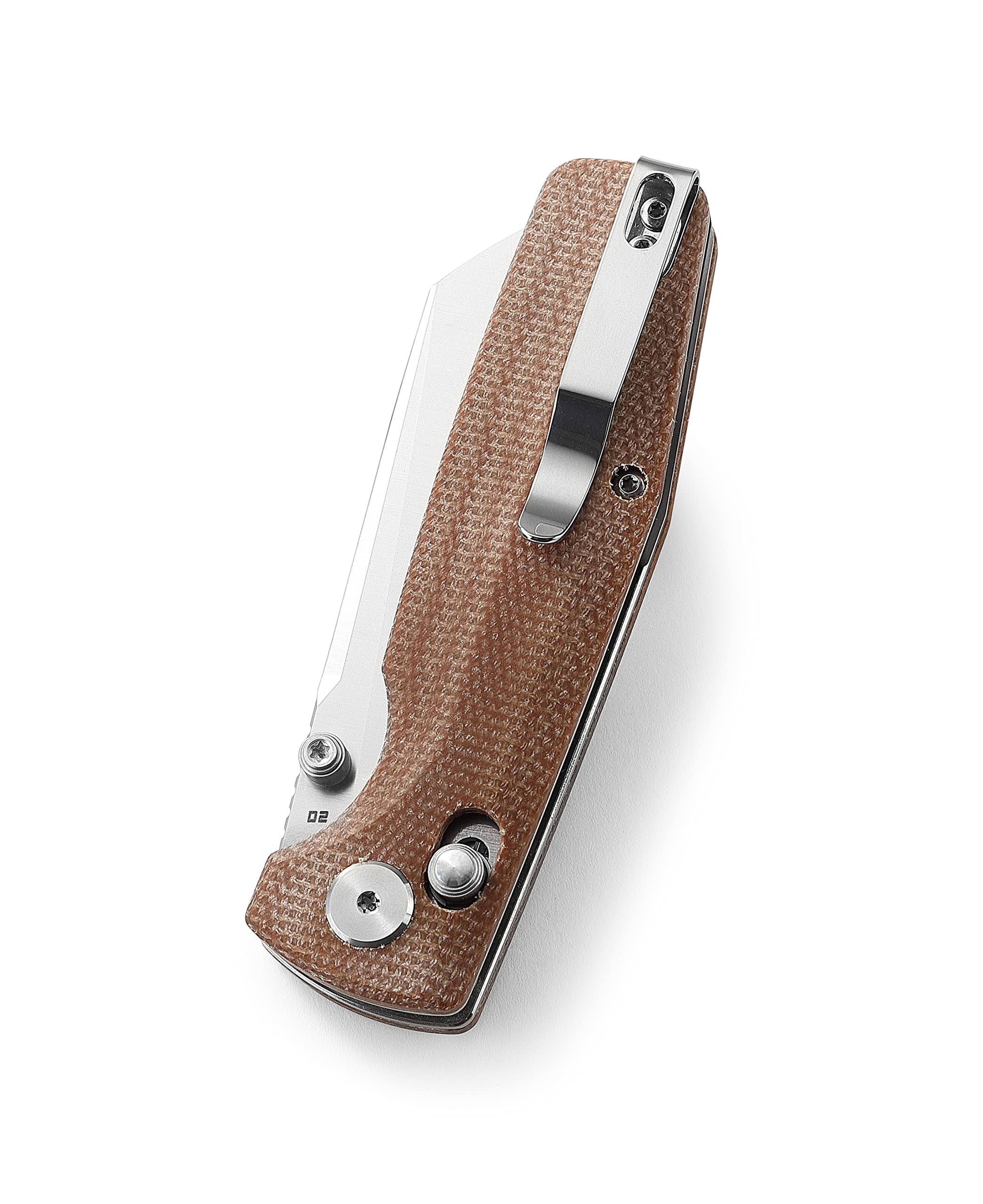 BESTECH KNIVES Pocket Folder Folding Knife: 3.07" D2 Steel Cleaver Stonewashed Blade, Micarta Scales, Thumbstud, B-Lock, EDC Steel Clip, BG43D (Natural)