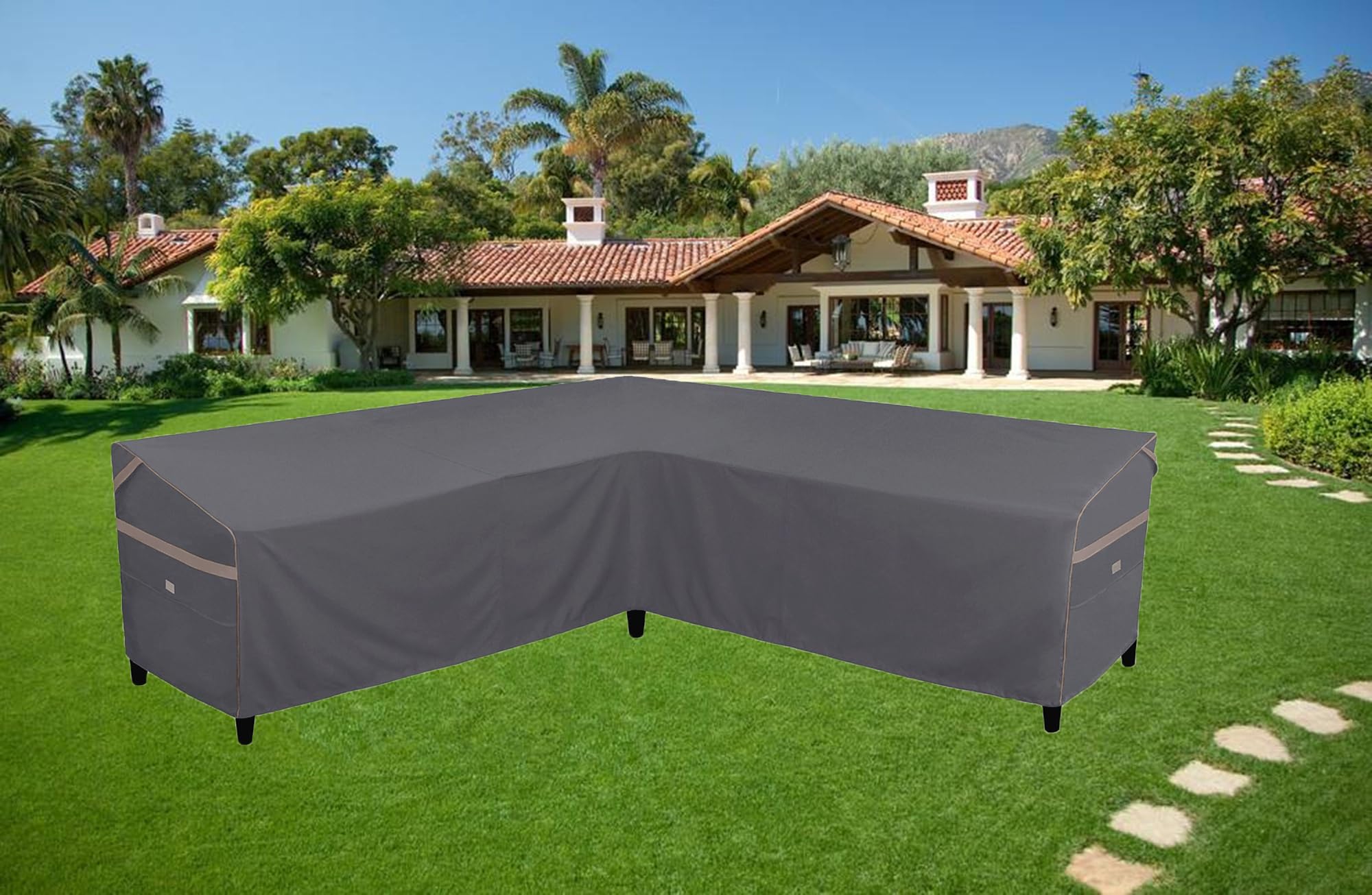 Garden Balsam Heavy Duty Waterproof Patio Furniture Covers,Fade Resistant Outdoor Sofa Covers V-Shaped Sofa Cover 85" W (on Each Side) x 33" D x 31" H Dark Grey