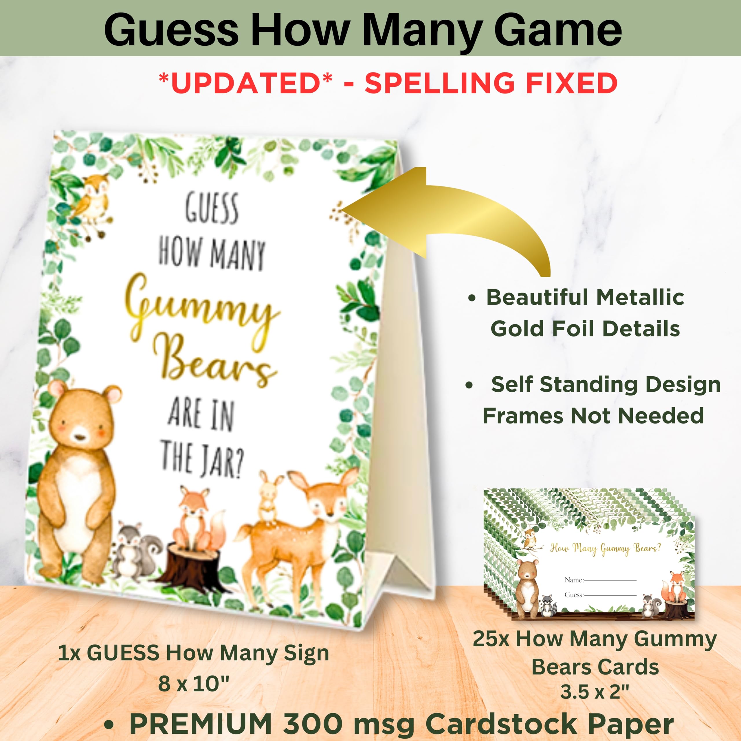 153 Pc Woodland Baby Shower Invitations For Boy And Girl With Envelopes, Baby Thank You Cards, Book Request Cards, Diaper Raffle Box With Ticket & Sign, Guess How Many Baby Shower Game -25 Guest Set