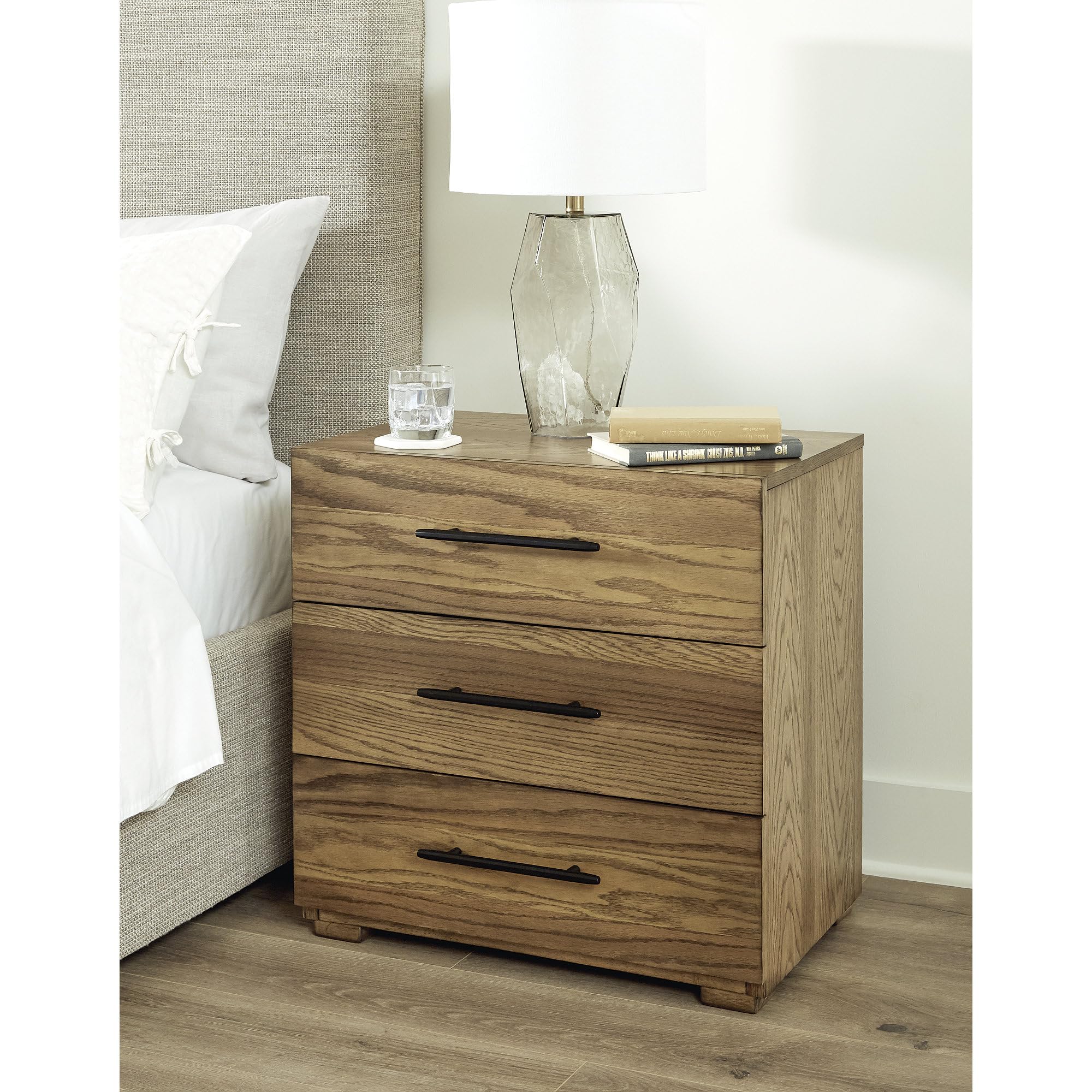 Signature Design by Ashley Dakmore Traditional 3 Drawer Night Stand with USB Charging Ports, Brown