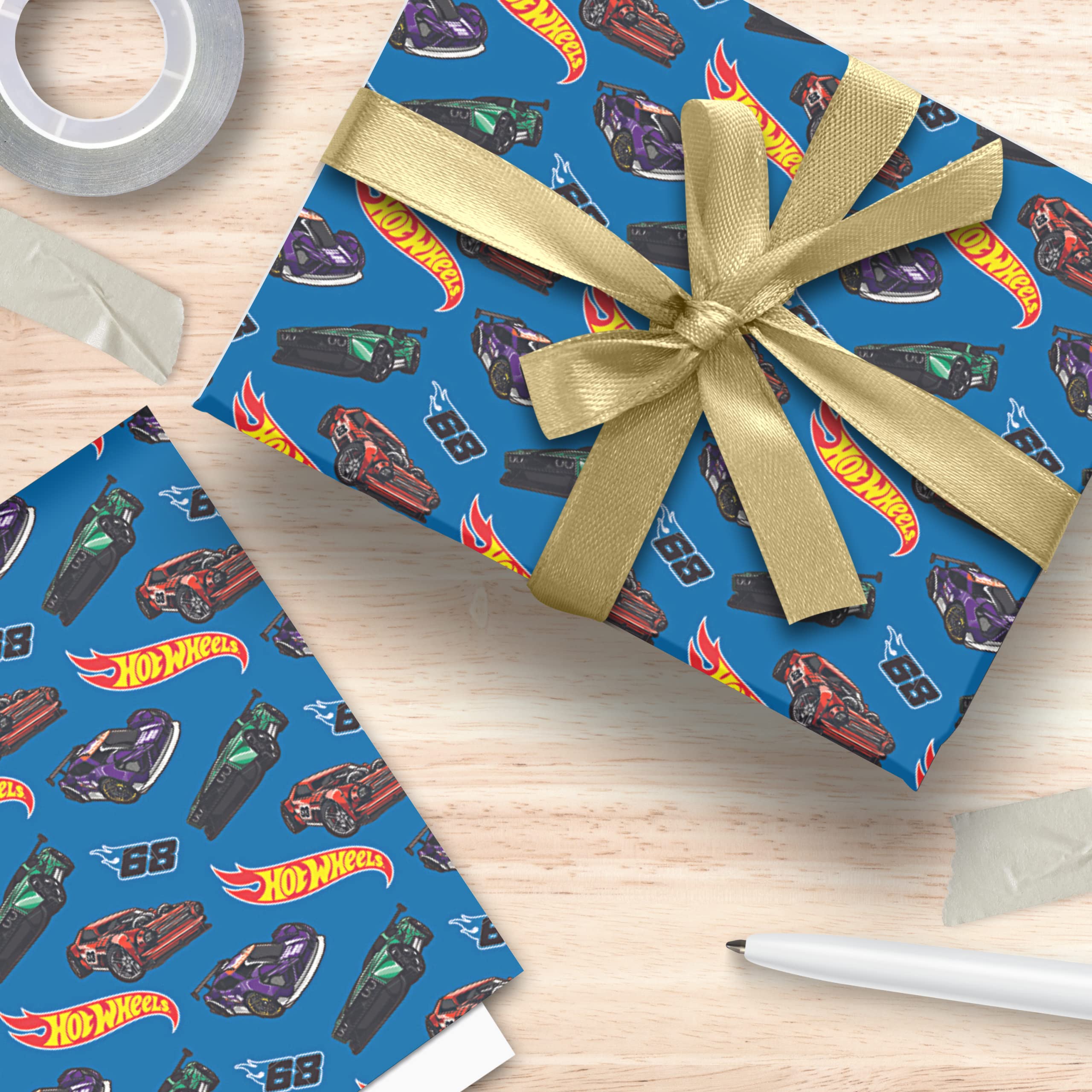 Danilo Promotions LTD Hot Wheels Wrapping Paper, Hot Wheels 2 Sheet 2 Tag Wrapping Paper, Birthday Wrapping Paper