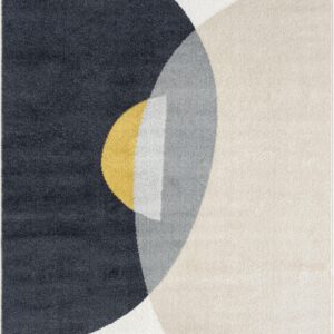 Abani Geometric Beige/Charcoal Yellow Area Rug - 8'x10' - Modern Half-Moon Design Mid-Century Deco - Easy to Clean - Durable for High Traffic Areas – Bedroom & Office - Medium Pile