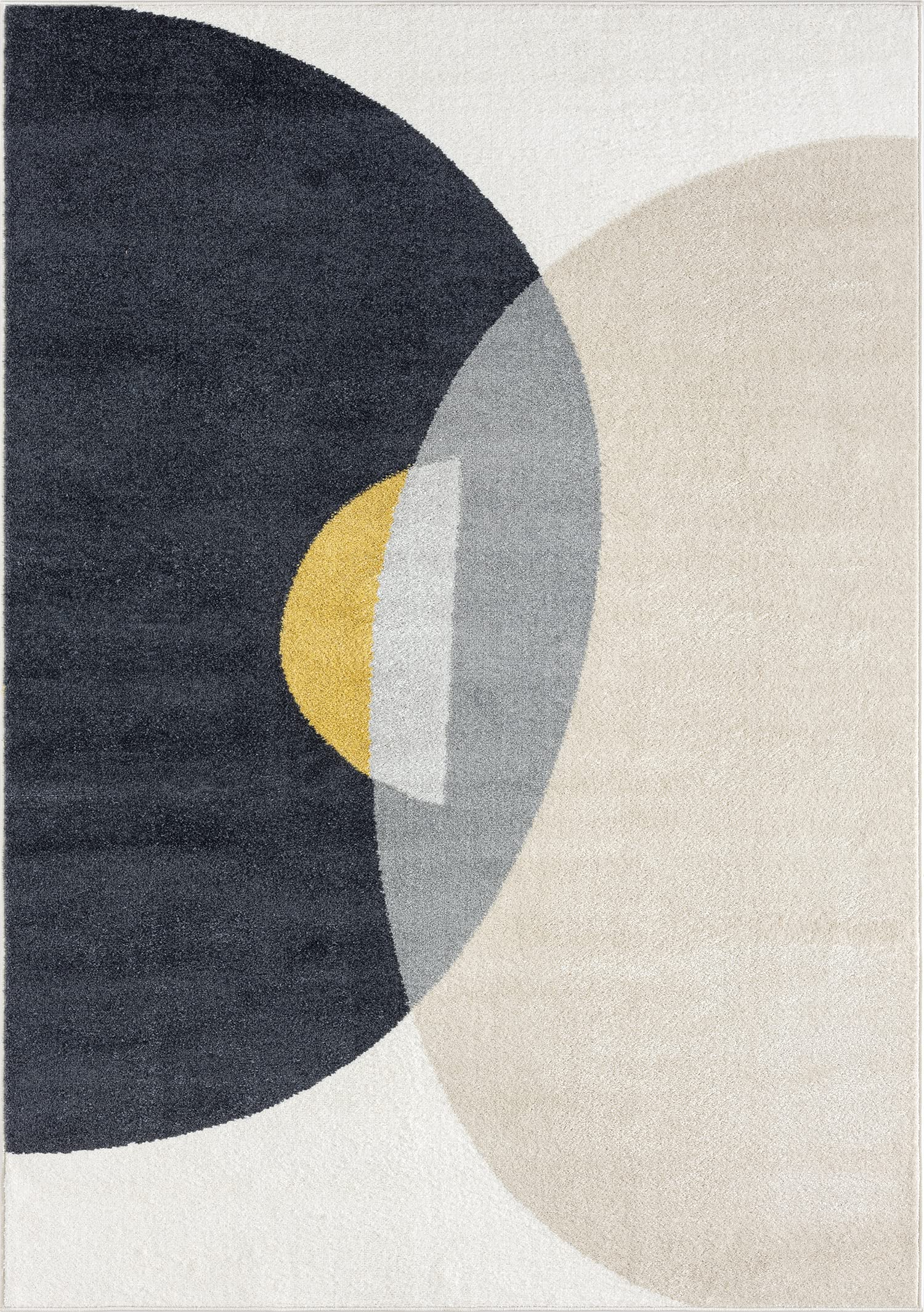 Abani Geometric Beige/Charcoal Yellow Area Rug - 8'x10' - Modern Half-Moon Design Mid-Century Deco - Easy to Clean - Durable for High Traffic Areas – Bedroom & Office - Medium Pile