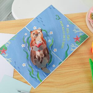 Liif Otter Mothers Day Card, 3D Pop Up 1st Mothers Day Card, First Mother Birthday Card for Mom, Otter Card