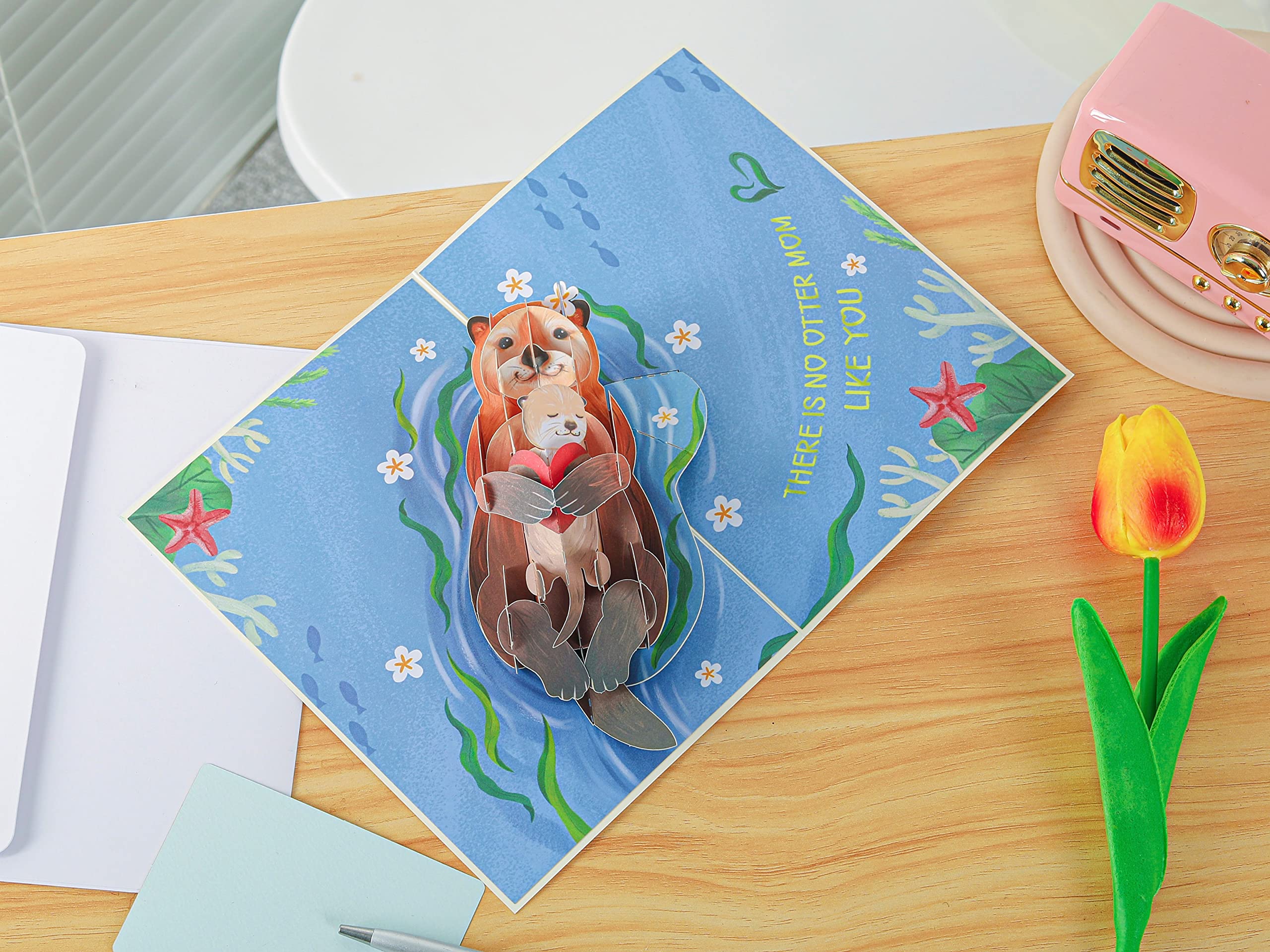 Liif Otter Mothers Day Card, 3D Pop Up 1st Mothers Day Card, First Mother Birthday Card for Mom, Otter Card