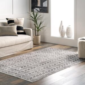 nuloom via geometric striped machine washable area rug, 8x10, grey