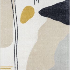 Abani Abstract Cream/Grey Pop of Yellow Area Rug - 4'x 6' - Modern Artistic Deco Design - Easy to Clean - Durable for High Traffic Areas – Living Room & Kitchen - Medium Pile