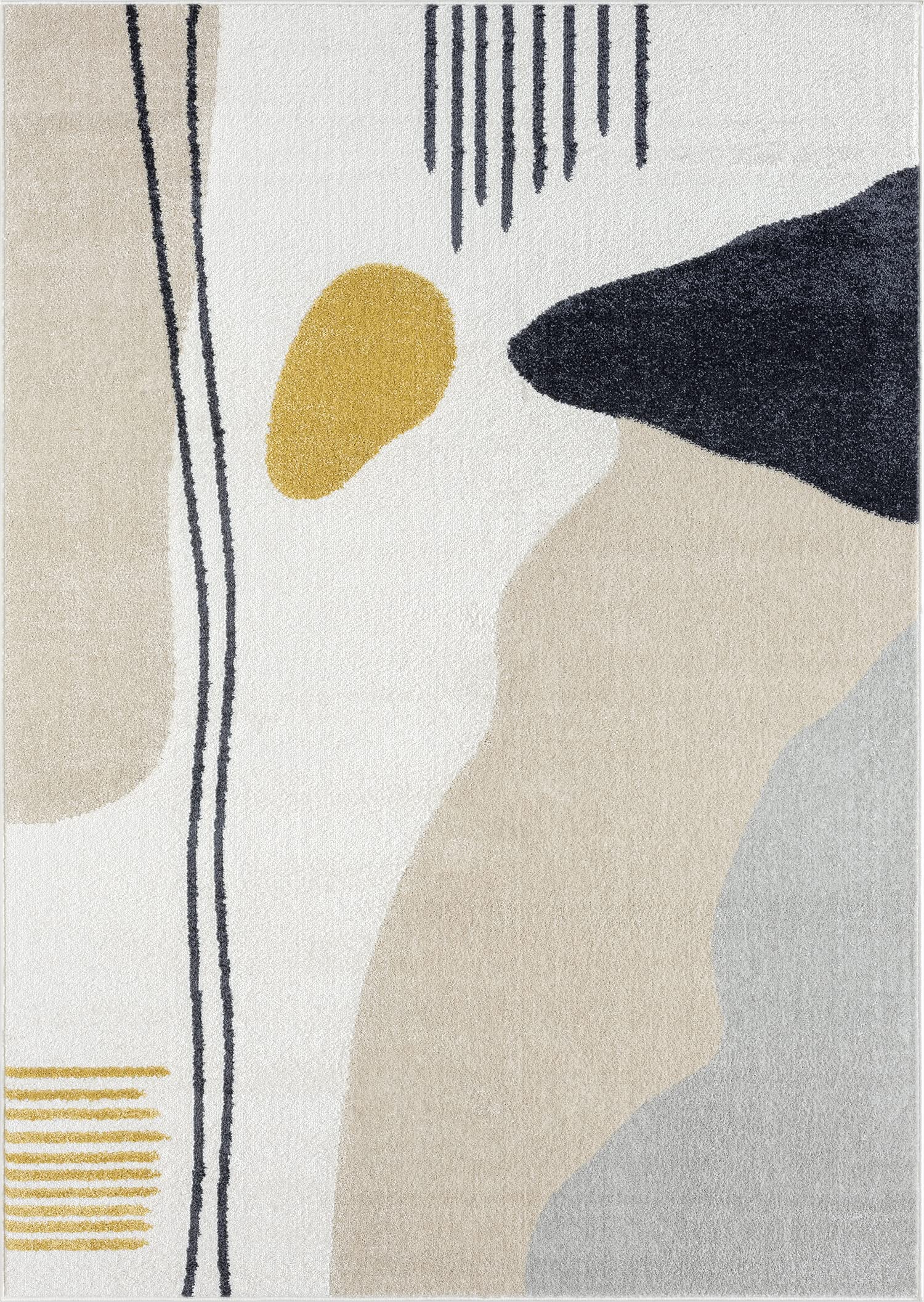 Abani Abstract Cream/Grey Pop of Yellow Area Rug - 4'x 6' - Modern Artistic Deco Design - Easy to Clean - Durable for High Traffic Areas – Living Room & Kitchen - Medium Pile