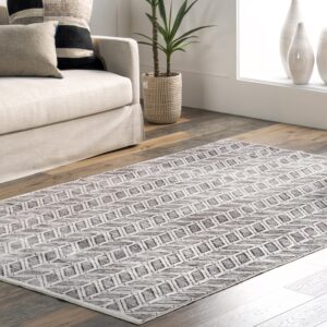 nuLOOM Via Geometric Striped Machine Washable Area Rug, 8x10, Grey