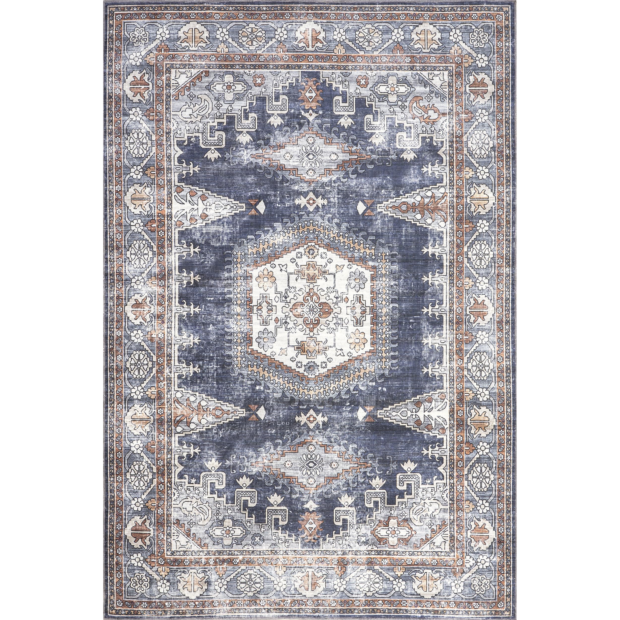 nuLOOM Maire Traditional Medallion Machine Washable Area Rug, 3' 3" x 5', Blue