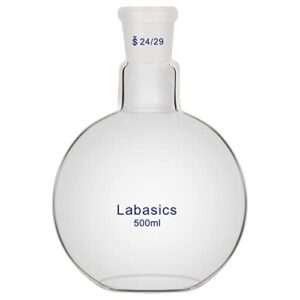 labasics single neck flat bottom boiling flask, borosilicate glass flat bottom boiling flask with 24/29 standard joint, 500 ml