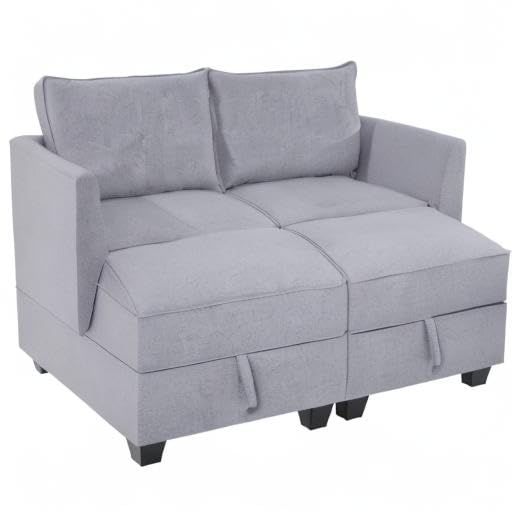 Naomi Home Modular Convertible Sectional Sofa with Reversible Chaise, Elizabeth L-Shaped Couch with Ottoman and Storage, Gray