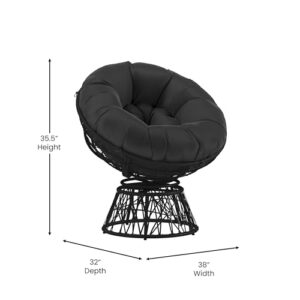 Flash Furniture Bowie Comfort Series Black Swivel Patio Chair with Black Cushion