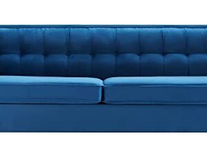 TINKLE WELL Tufted Velvet Loveseat Sofa | 58'' Upholstered with Bolster Pillows | Mid-Century Sofa Couch | Ideal for Living Room, Navy Blue